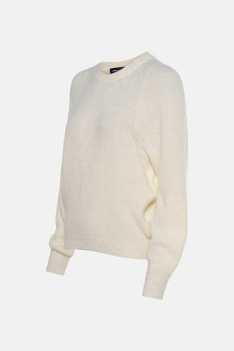 T-shirt écru avec col rond d'Astrid Black Label, avec longues manches et une douce texture.