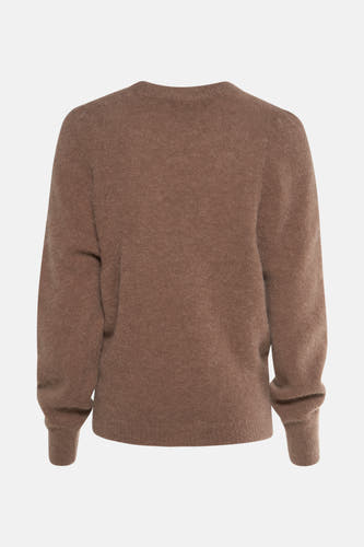 Sweat-shirt taupe avec col rond d'Astrid Black Label, détail au dos et longues manches.