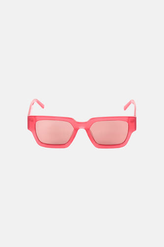 Lunettes de soleil roses Astrid Black Label avec monture rectangulaire et verres roses.