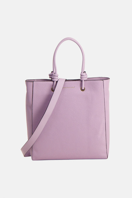 Sac à bandoulière violet Astrid Black Label avec poignées nouées et détails dorés.