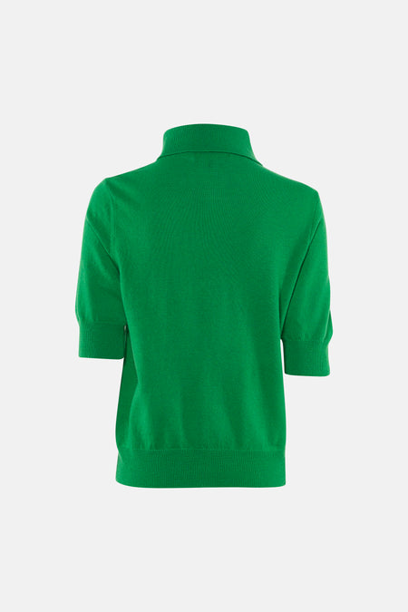 Groene korte mouwen polo van Astrid Black Label, achterzijde, ribbelstructuur, strakke pasvorm