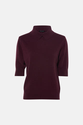 Paarse korte mouwen polo van Astrid Black Label, gebreid met klassieke kraag, front view