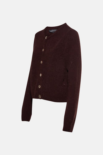 Gilet brun d'Astrid Black Label avec longues manches et boutons décoratifs.
