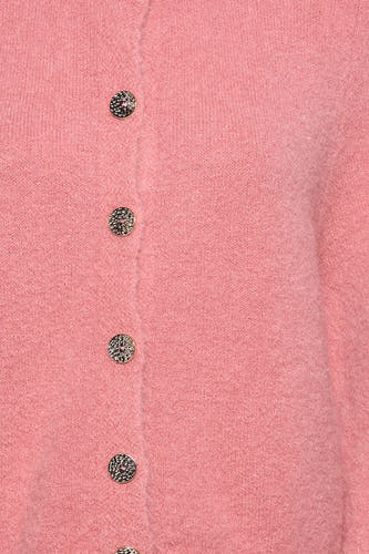 Gilet rose d'Astrid Black Label avec des boutons brillants et une douce texture.