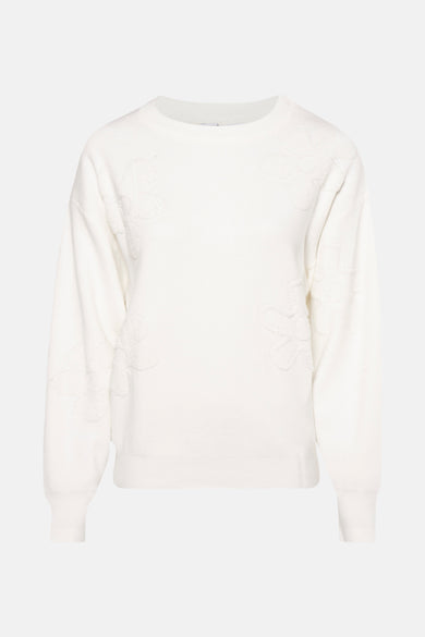 Pull blanc avec col rond de HAILYS, à motif en relief floral.