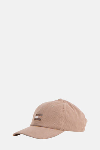 Chapeau beige de TOMMY JEANS, avec texture côtelée et un patch logo sur l'avant.