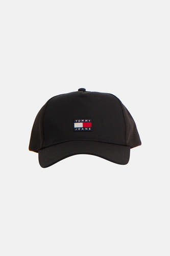 Zwarte pet van Tommy Jeans met geborduurd logo.