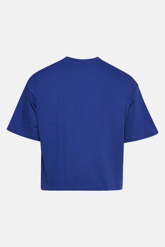 T-shirt bleu à manches courtes de KAOTIKO, impression arrière, couleur unie et style décontracté.