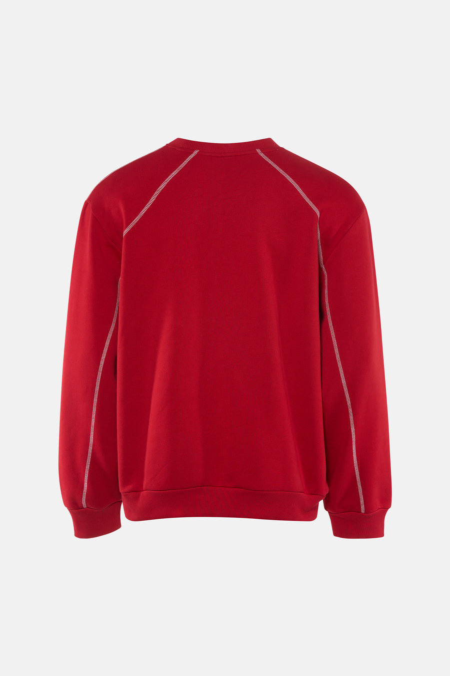 Pull rouge à col rond de KAOTIKO, à manches longues et coutures blanches.