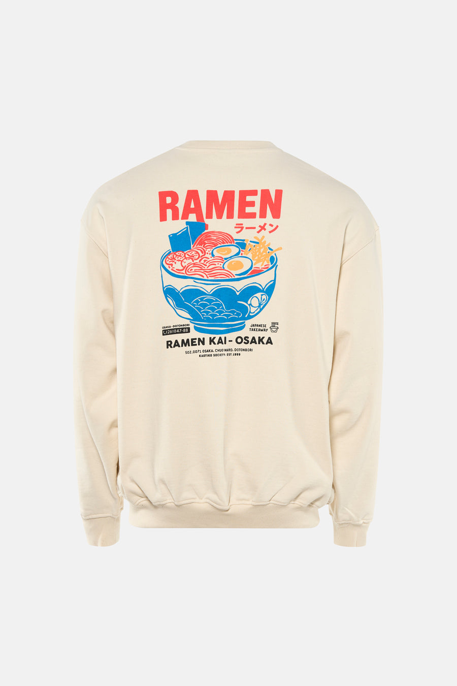 Pull écru à col rond de Kaotiko, avec imprimé fenêtre au dos.