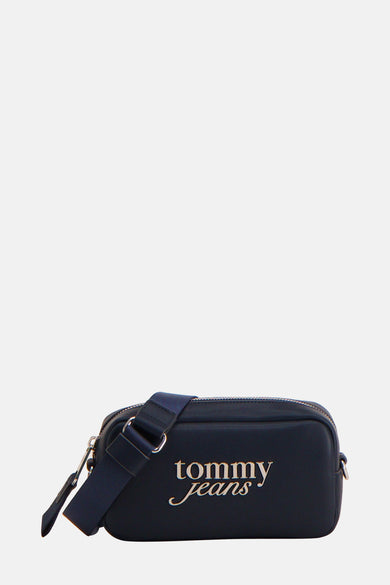 Sac à dos bleu de TOMMY JEANS avec des détails argentés et une sangle d'épaule bleue marine.