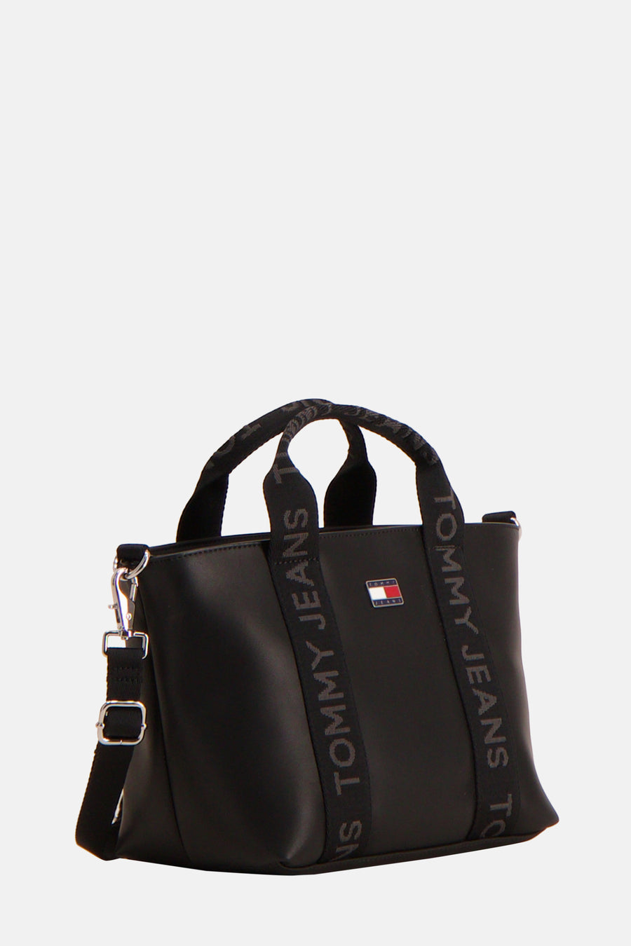 Sac à dos noir de TOMMY JEANS avec des anses en tissu et des détails métalliques argentés.