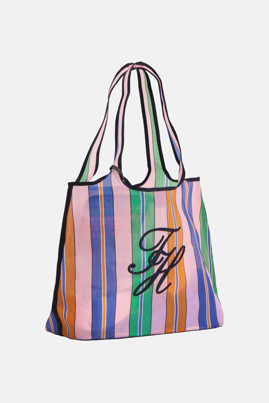 Sac à bandoulière multicolore à rayures de TOMMY JEANS avec initiales brodées et passepoil noir.