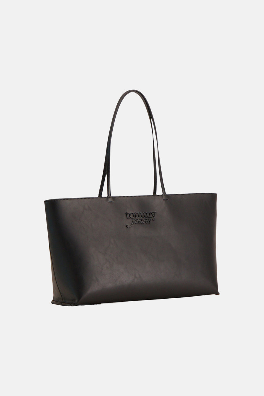 Sac à bandoulière noir TOMMY JEANS avec longues anses et logo en relief sur le devant.