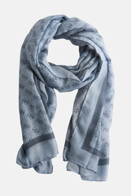 Écharpe d'été bleue de Guess, avec un motif subtil de logos dans un motif en losange.