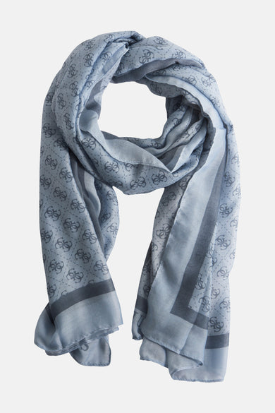 Écharpe d'été bleue de Guess, avec un motif subtil de logos dans un motif en losange.