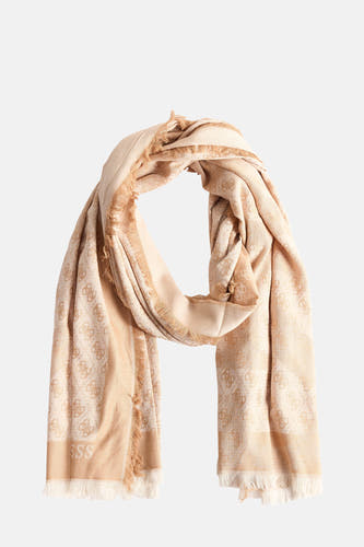 Châle d'été brun de Guess avec un motif subtil, logo sur toute la surface et une texture plissée.
