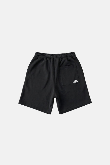 Zwarte katoenen shorts van BASELAB, achterzijde met zak en wit logo, elastische tailleband