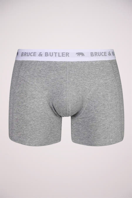 Boxer short gris de Bruce & Butler avec une ceinture élastique blanche à logo.