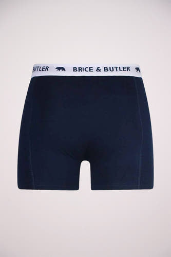 Boxers bleus de Bruce & Butler, avec une bande élastique blanche avec logo.