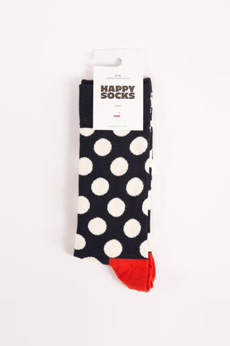 Chaussettes bleues de Happy Socks avec des taches blanches et des orteils rouges.