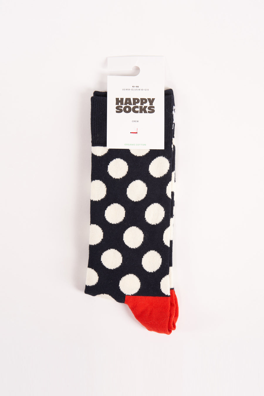 Chaussettes bleues de Happy Socks avec des taches blanches et des orteils rouges.