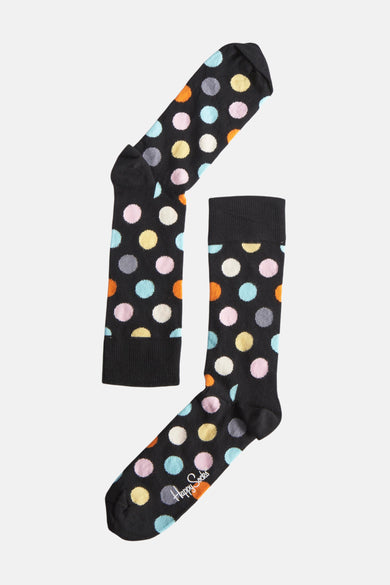 Chaussettes multicolores de Happy Socks, avec un motif à points en bleu, rose, jaune, orange, gris et blanc.