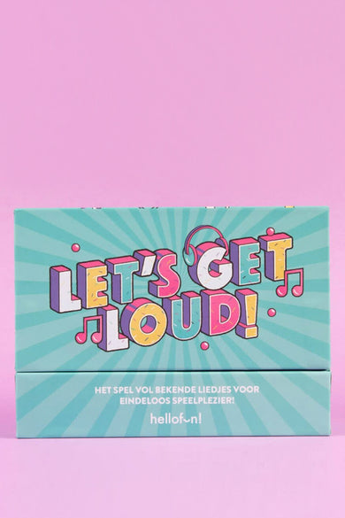Cadeau multicolore d'HELLOFUN, avec des lettres amusantes et colorées et des notes de musique sur un fond bleu turquoise avec des rayons.