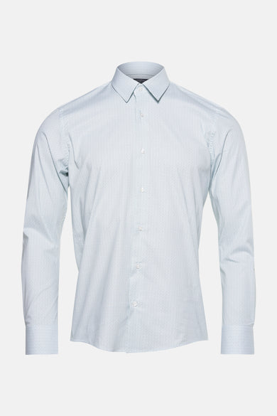 Chemise verte à manches longues de Bruce & Butler, avec un motif subtil et des boutons blancs.