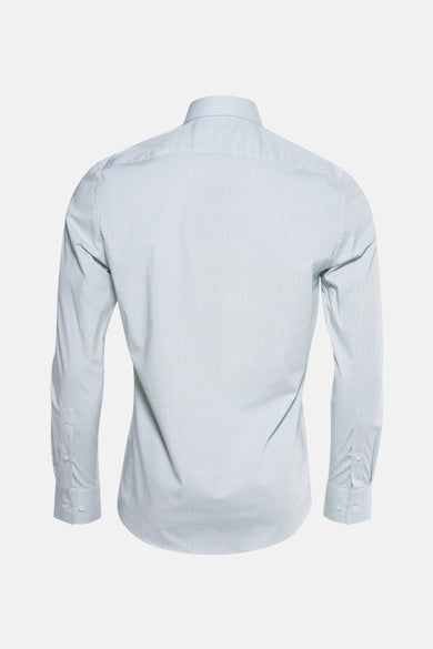 Groen overhemd met lange mouwen van Bruce & Butler, met subtiele patroon en knoopsluiting.