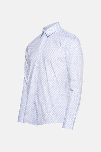 Blauw overhemd met lange mouwen van Bruce & Butler, met een fijn ruitjespatroon.