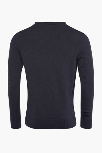 T-shirt bleu avec col rond de Bruce & Butler, tricoté simple et longs manches.