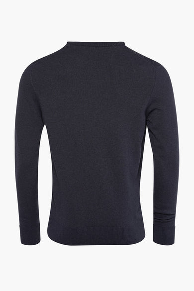 T-shirt bleu avec col rond de Bruce & Butler, tricoté simple et longs manches.