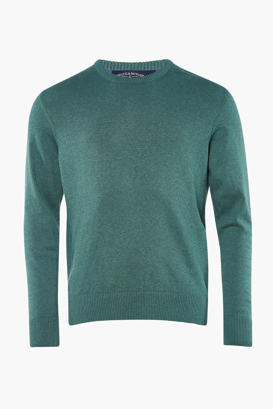 T-shirt vert avec col rond de Bruce & Butler, en fine texture côtelée et design simple.