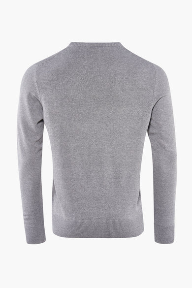 Sweat-shirt gris avec col rond de Bruce & Butler, texture lisse, dos.