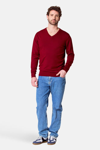 Pull à col en V - bordeaux - Bruce & Butler