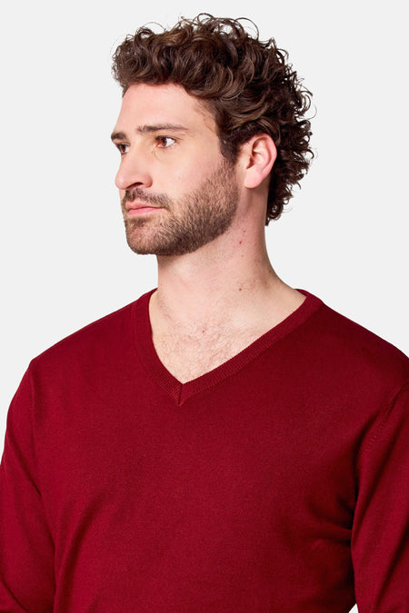 Pull à col en V - bordeaux