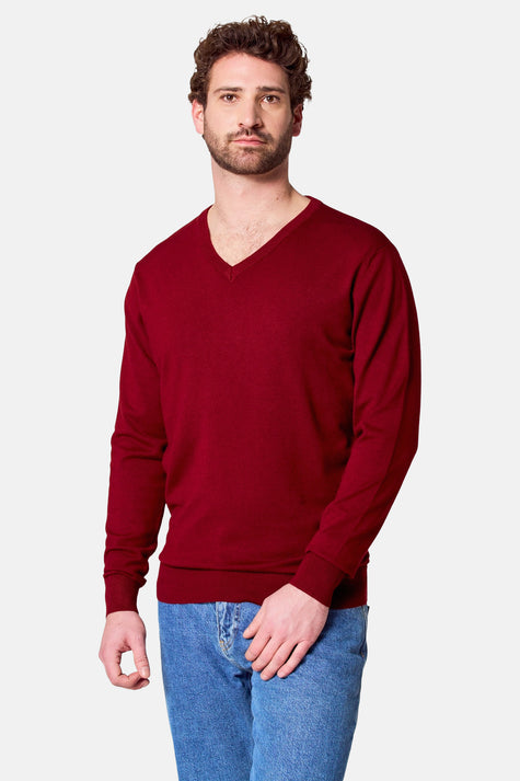 Pull à col en V - bordeaux