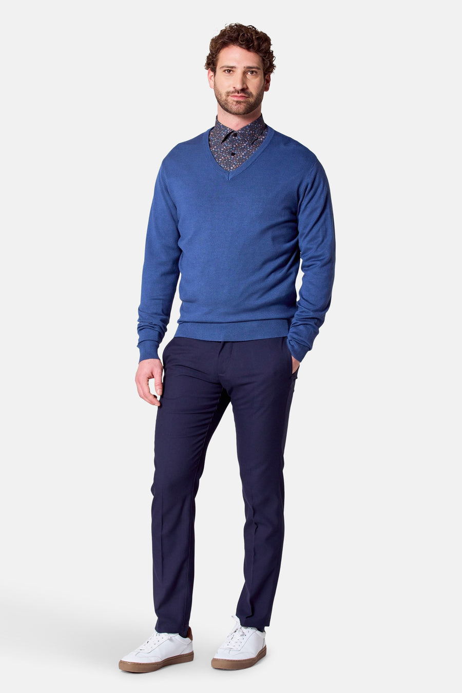 Pull à col en V - bleu - Bruce & Butler