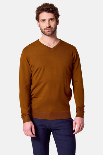 Pull à col en V - brun