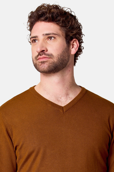 Pull à col en V - brun