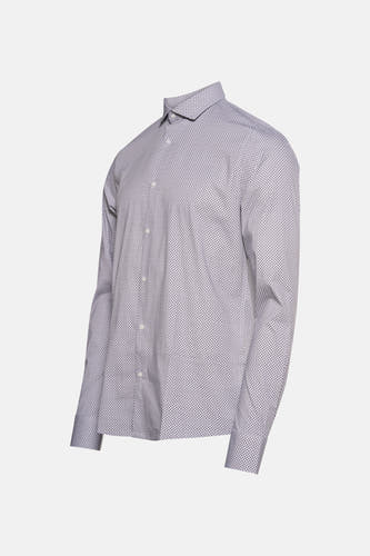 Chemise grise à manches longues de Bruce & Butler, avec un motif fin de carreaux sur toute la surface.