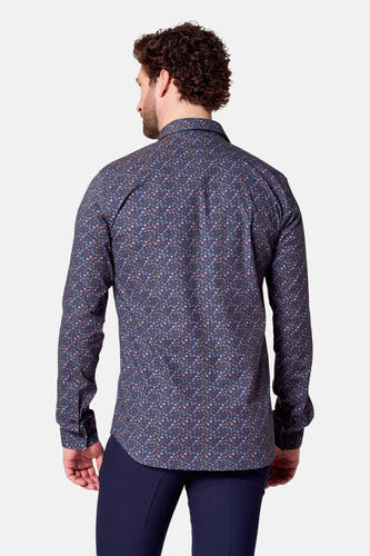 Chemise noire à manches longues de Bruce & Butler, avec une subtile impression de fleurs sur le dos.
