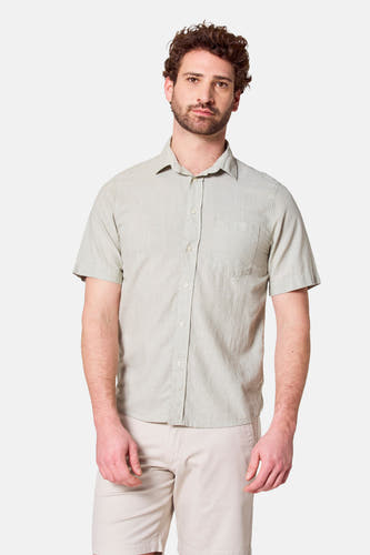 Chemise khaki à manches courtes de Bruce & Butler, vue de derrière avec un motif rayé subtil.