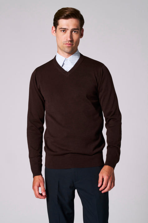 Pull à col en V - brun