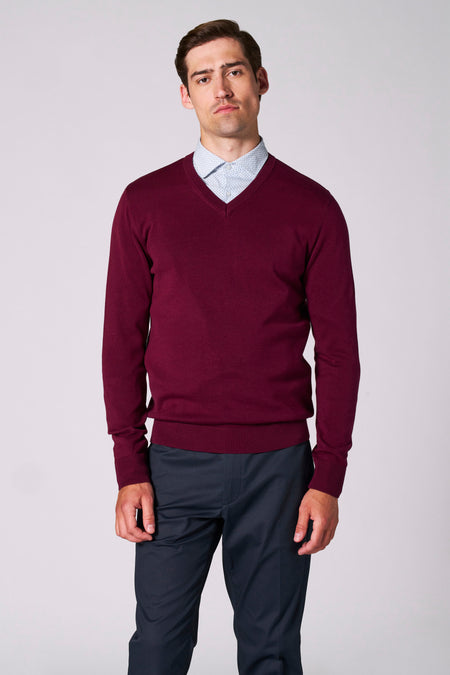 Pull à col en V - bordeaux