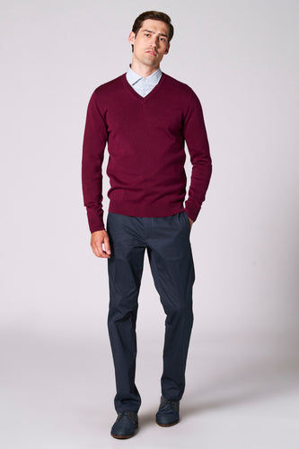 Pull à col en V - bordeaux