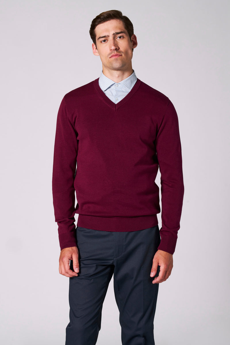Pull à col en V - bordeaux