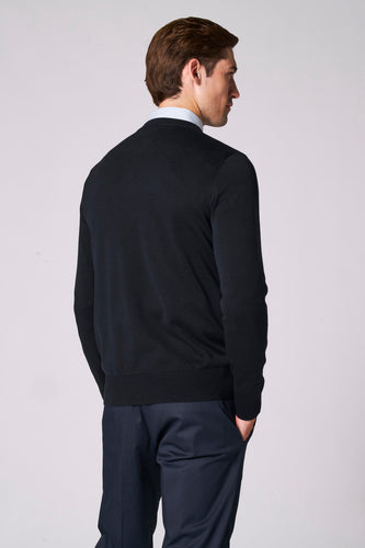 Pull à col en V - Bleu foncé - Bruce & Butler