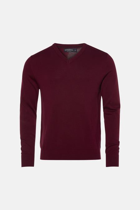 Pull à col en V - bordeaux